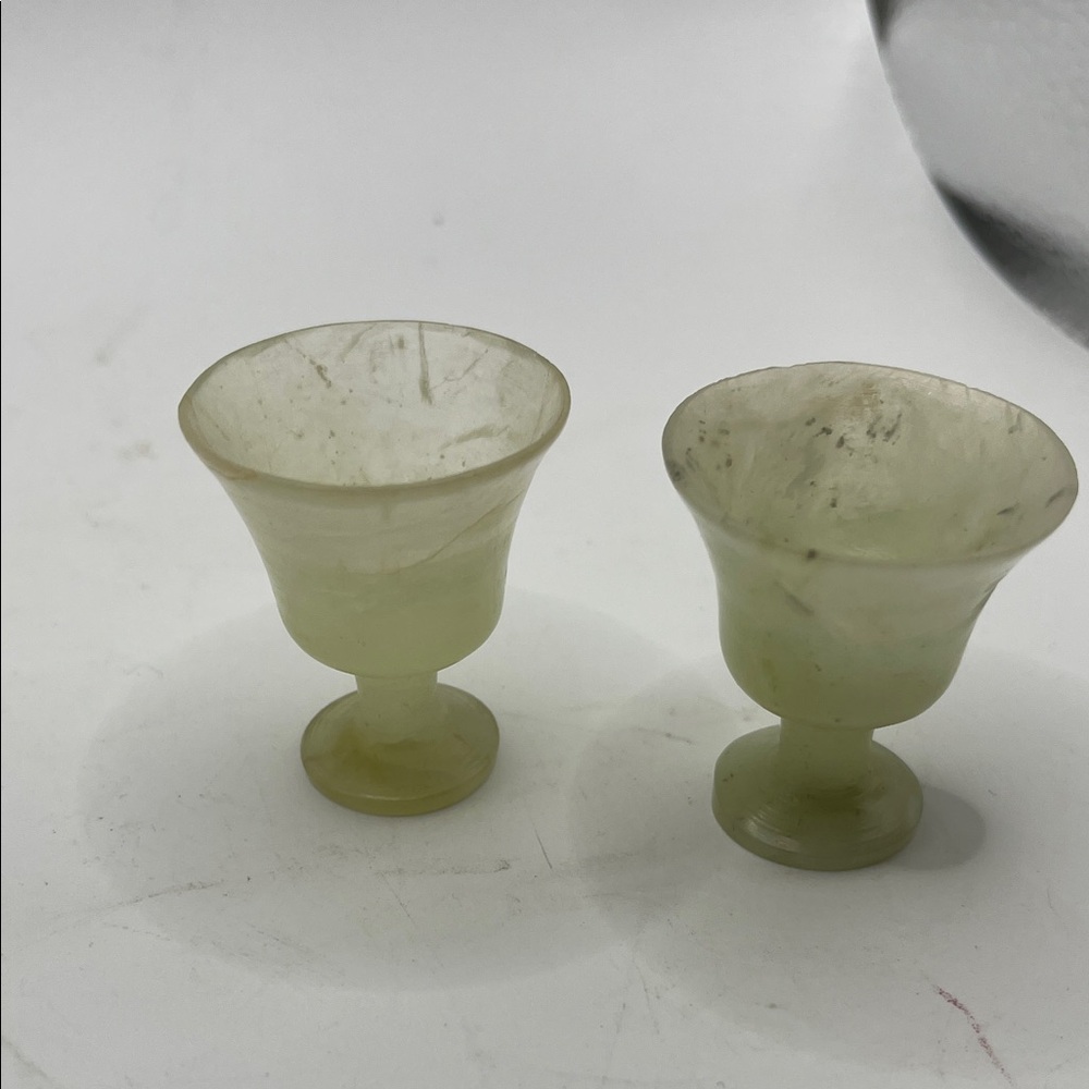Pair Antique Miniature Yellow Jade Goblets